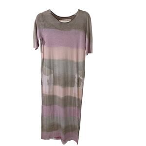 Raquel Allegra Hand Dyed Striped Midi Dress Tie Dye Lagenlook Size 2 | Large